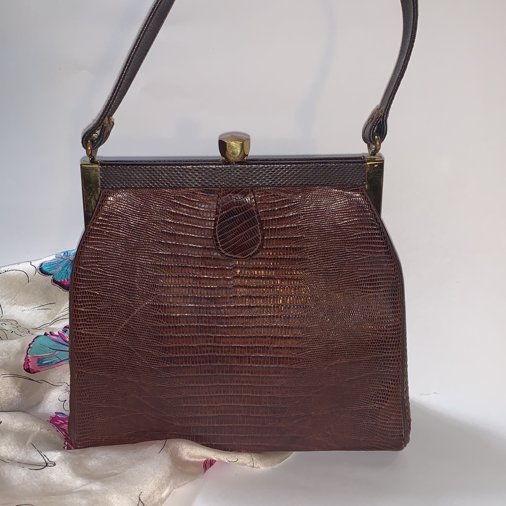 Vintage Brown Lizard Handbag / Purse